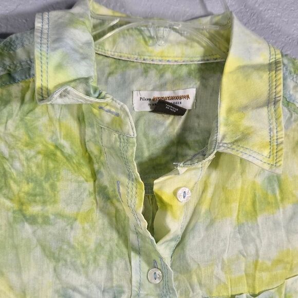 Anthropologie Pilcro Cate Yellow Tie-Dye Button down Shirt Classic Lightweight - Picture 4 of 14